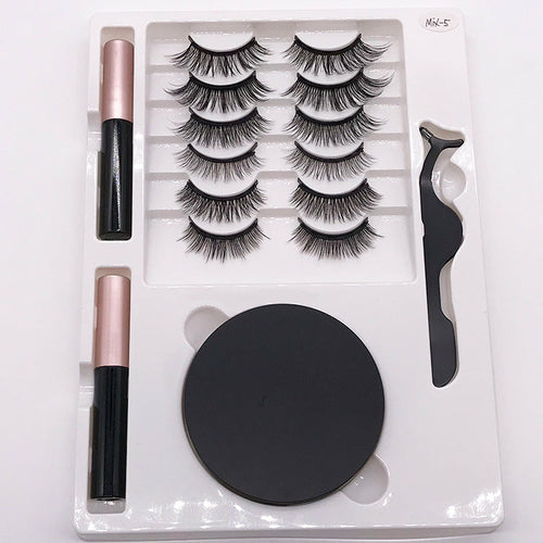 Eight Pairs Of Magnet False Eyelashes With Round Box Mirror Magnetic