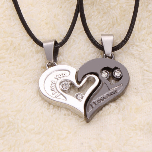 1 pair Fashion Couple Heart Shape I Love You Pendant Necklace Unisex