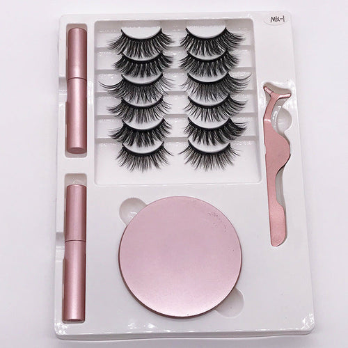 Eight Pairs Of Magnet False Eyelashes With Round Box Mirror Magnetic