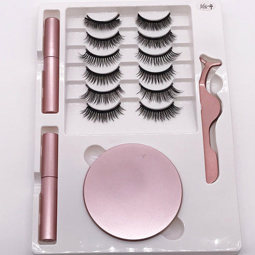 Eight Pairs Of Magnet False Eyelashes With Round Box Mirror Magnetic