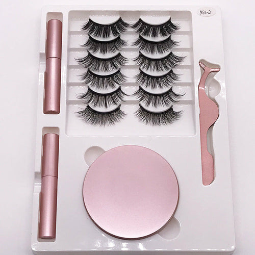 Eight Pairs Of Magnet False Eyelashes With Round Box Mirror Magnetic