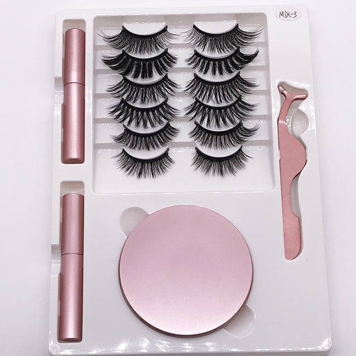 Eight Pairs Of Magnet False Eyelashes With Round Box Mirror Magnetic