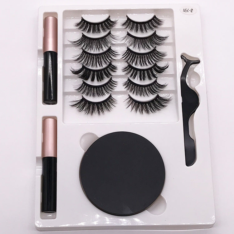 Eight Pairs Of Magnet False Eyelashes With Round Box Mirror Magnetic