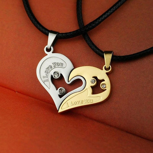 1 pair Fashion Couple Heart Shape I Love You Pendant Necklace Unisex