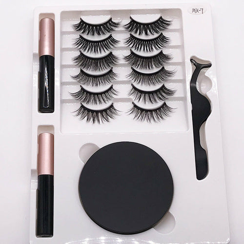 Eight Pairs Of Magnet False Eyelashes With Round Box Mirror Magnetic