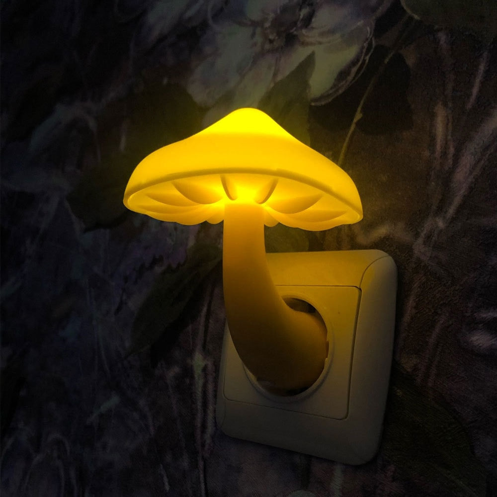 Led Night Light Mushroom Wall Lamp Eu Plug Light Control Induction